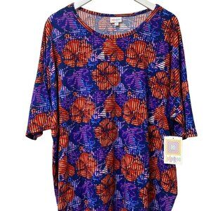 LULAROE Plus Size Tunic Tee 2XL Irma Top Blue Purple Print Tshirt Short Sleeve N